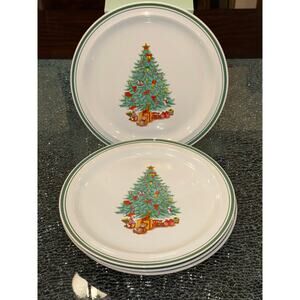Set of 4 Anchor Hocking "Holiday Magic" Christmas Tree 11” Dinner Plates